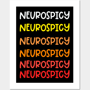 Neurospicy Red Orange Yellow ADHD Quote Posters and Art